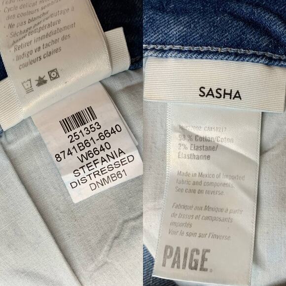 PAIGE Sasha Wide Leg Jeans 31 Stefania Distressed High Rise Blue Denim - Picture 13 of 15